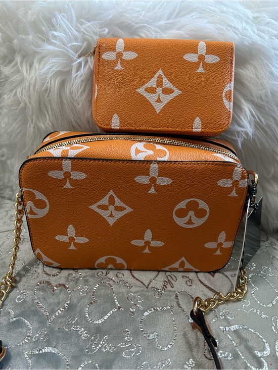 Classic Fashion Collection Handbags - NWT Classic Fashion Monogram  Crossbody wi/Gold Chain & Matching Wallet, Orange
